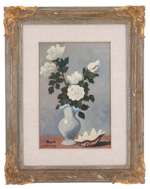 FELICE CARENA - Dipinto ''VASO CON ROSE BIANCHE''