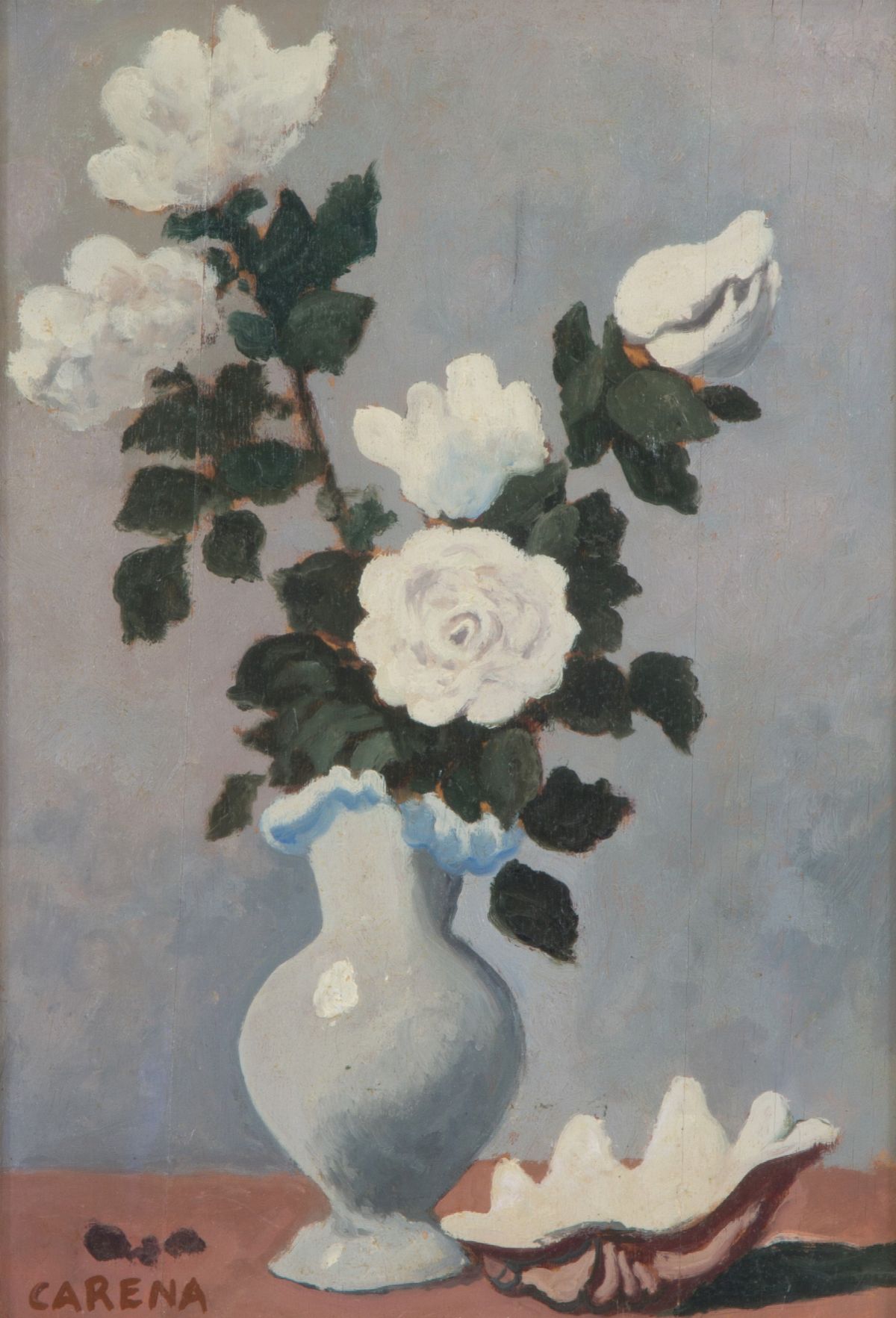 Felice Carena - Dipinto ''vaso con Rose Bianche''