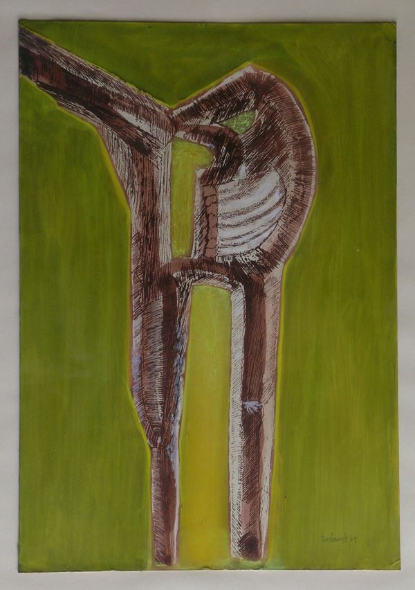 MARIO ROBAUDI : Tecnica mista ''FIGURA ASTRATTA''  - Asta VisconTime Auction (n. 1035) - Viscontea Casa d'Aste