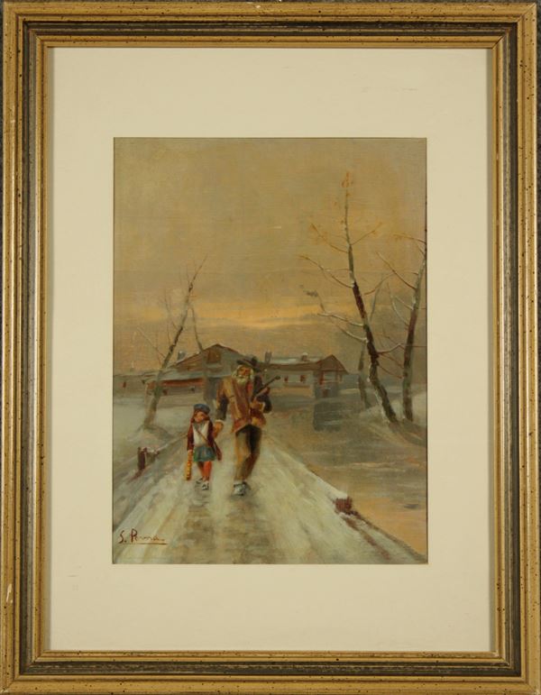 Dipinto ''PAESAGGIO INVERNALE CON FIGURE''
