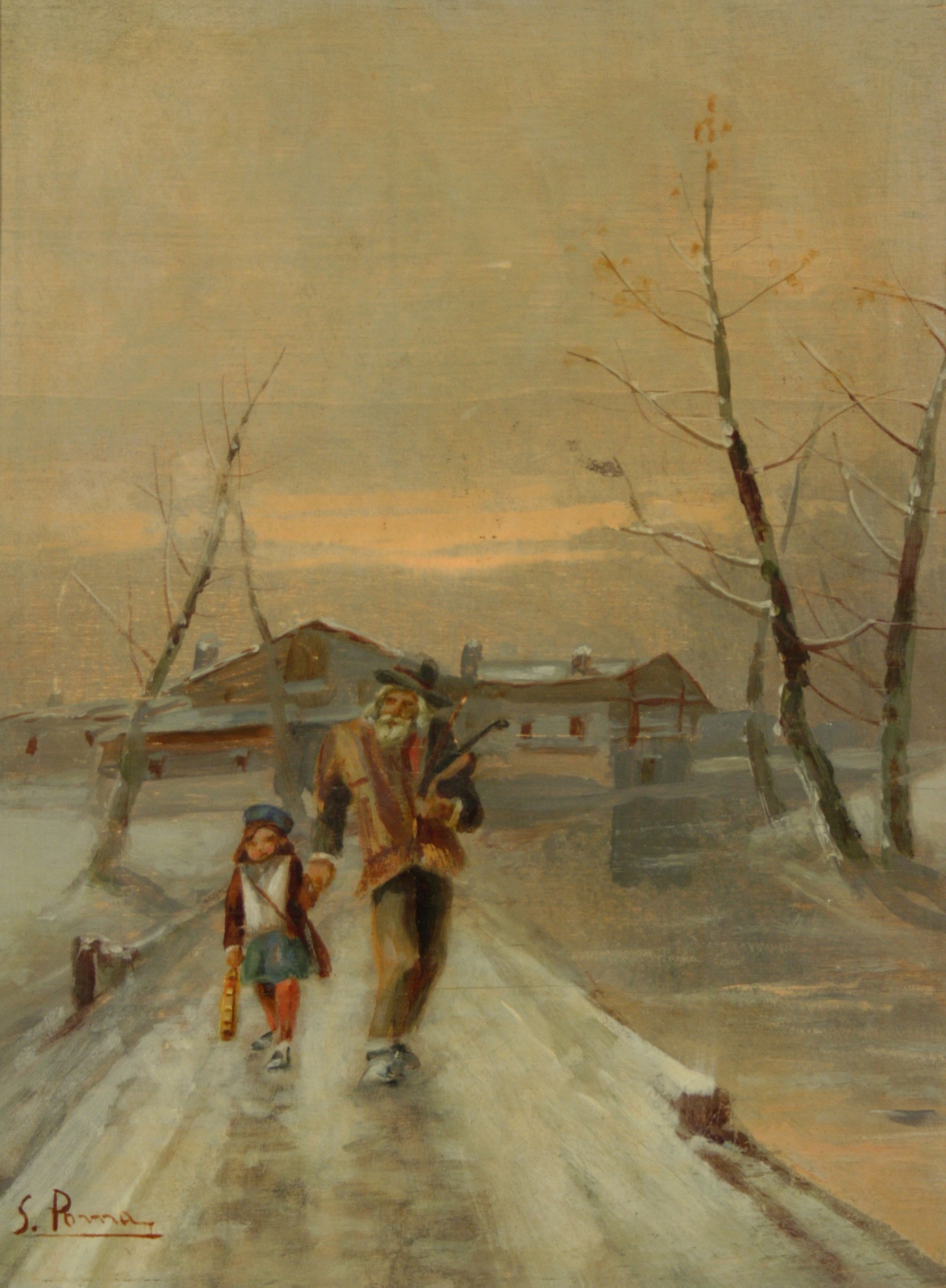 Dipinto ''PAESAGGIO INVERNALE CON FIGURE''