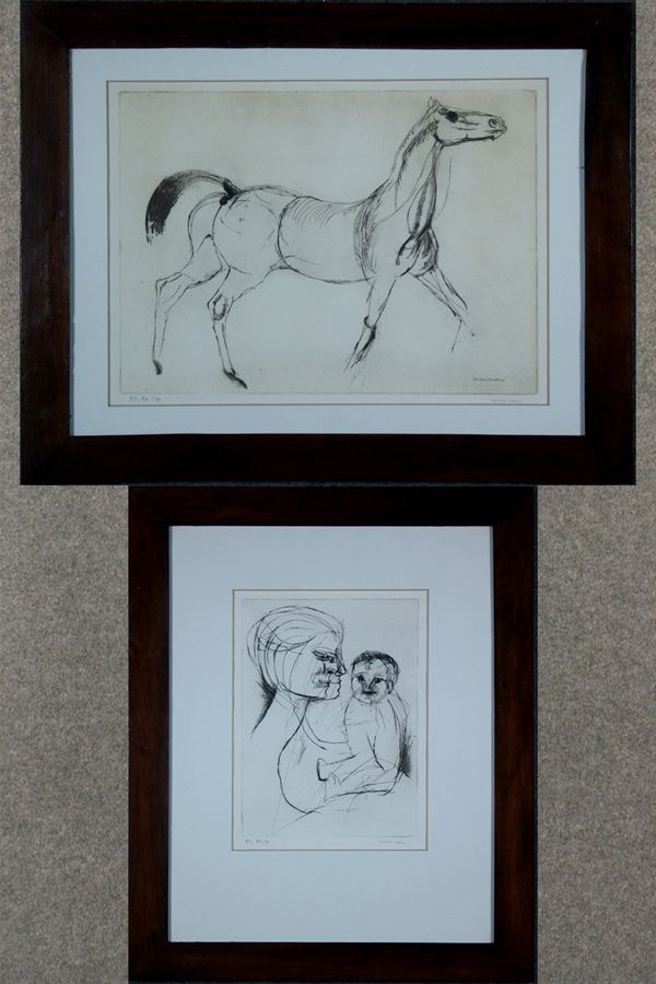 MARCELLO CASSINARI VETTOR - Two etchings ''HORSE'' and ''MOTHER WITH CHILD''