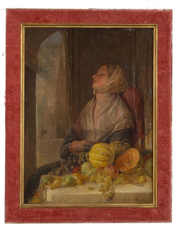 GASTON LA TOUCHE - Painting "YOUNG WOMAN WITH STILL LIFE"