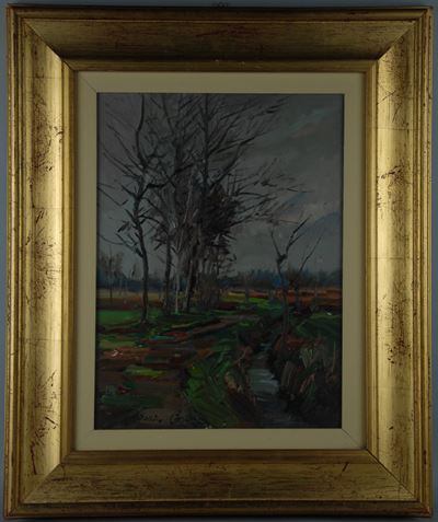 Dipinto Olio su Cartone "campagne Milanesi"