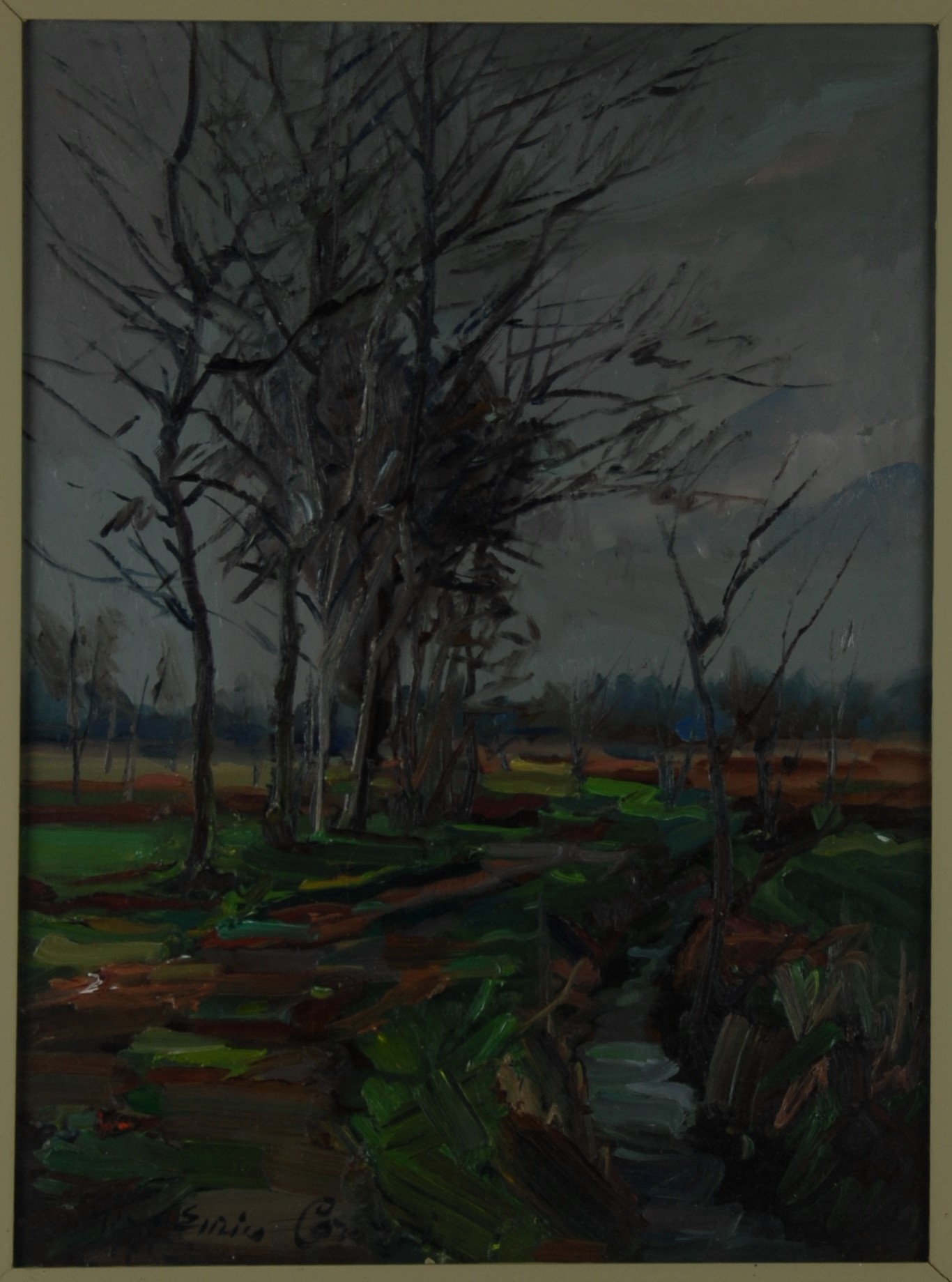 Enrico Carozzi - Dipinto Olio su Cartone "campagne Milanesi"