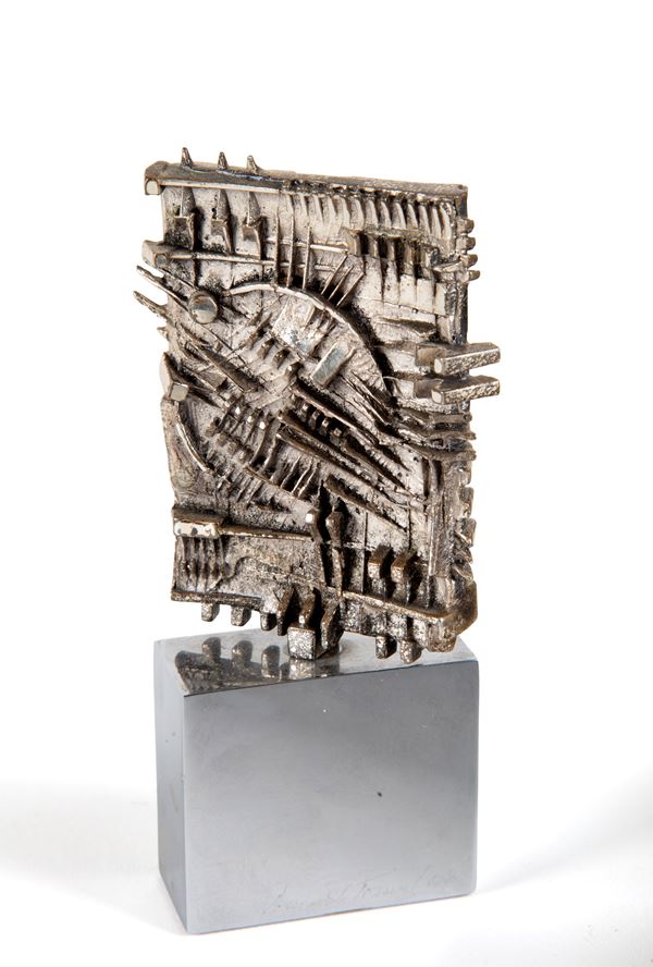 ARNALDO POMODORO - Silver sculpture "STELE"