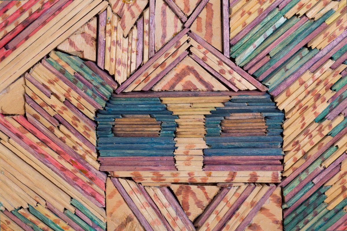Egidio Cuniberti - Mondovì, opera composta da tasselli di legno dipinti (anni '70-'80)