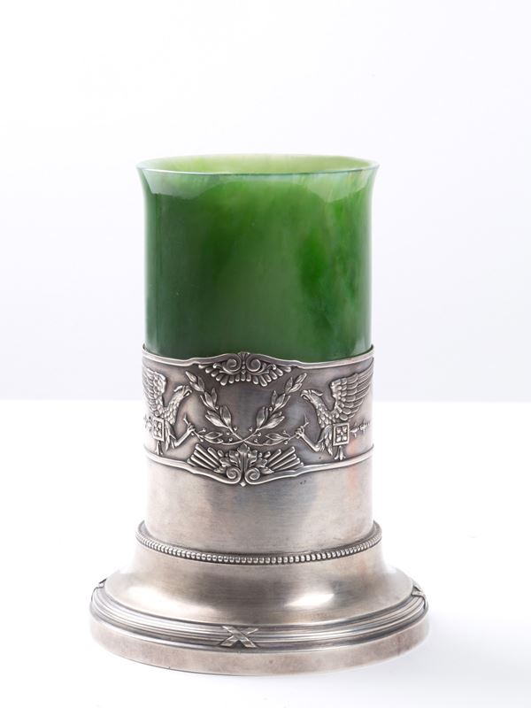 Green jade vase. Marked FABERGE'