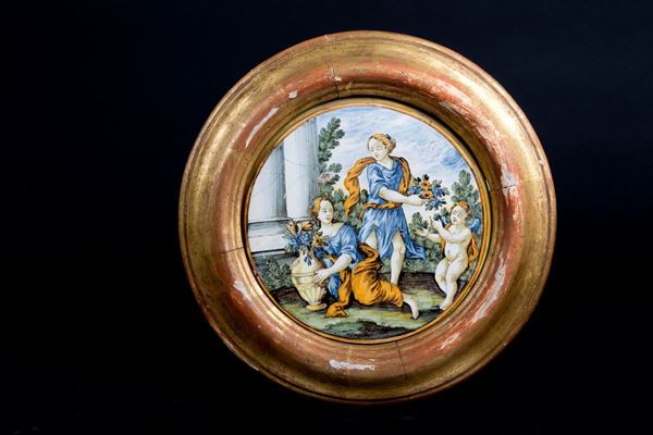 Majolica "LADIES WITH FLOWERS AND ANGEL"
