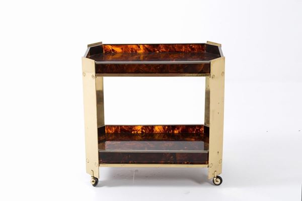 Carrello in ottone e plexiglass. Manifattura italiana. Anni '70....
