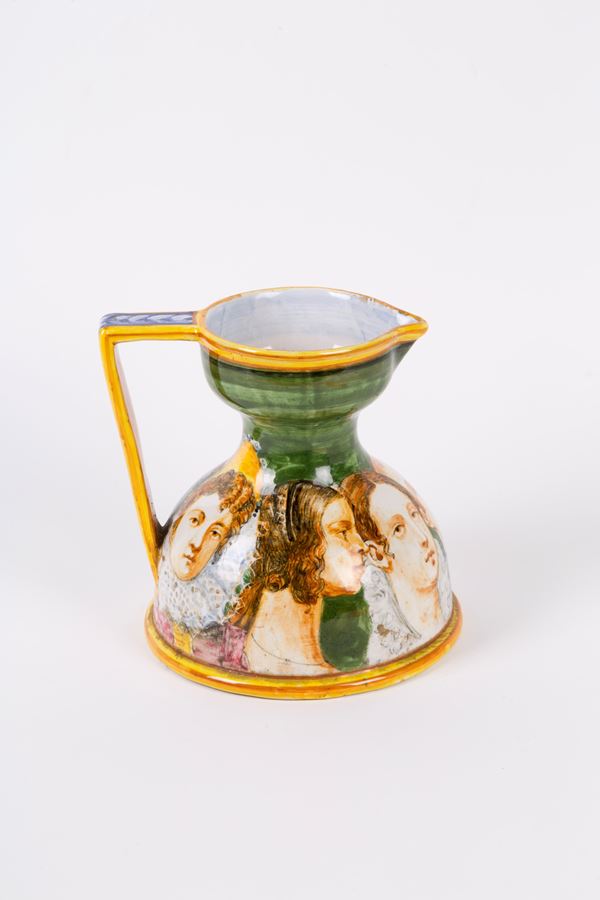 ANGELO MINGHETTI - ANGELO MINGHETTI (Bologna, 1821-1885). Vaso in ceramica con volti. Marcato sul fondo