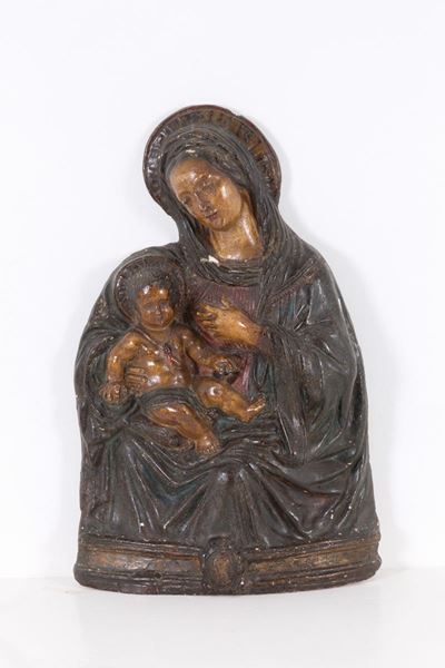 Scultura in Terracotta Raff. ''madonna con Bambino''. Italia Centrale. XVI Seco...