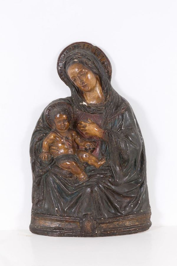 Scultura in terracotta raff. ''MADONNA CON BAMBINO''. Italia centrale. XVI seco...
