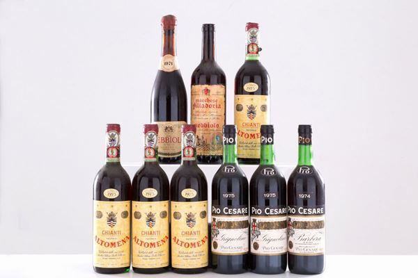 Selezione di rossi (9 bt). 
- Nebbiolo Marchese Villadoria 1971 (1 bt)
- Nebb...