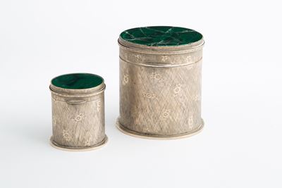 Argento 800, Portasigarette e portafiammiferi con coperchio in malachite