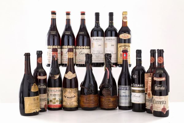 Selezione Barolo (16 bt). 
- Barolo Bersano 1964 (1 bt)
- Barolo Carretta 195...  - Auction MILANO DECOR - Antiques, Wine and Spirits Auction - Viscontea Casa d'Aste