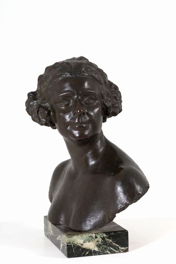 GIORGIO  ROSSI - GIORGIO ROSSI (San Piero a Sieve, 1892 - 1963). Scultura in bronzo raff. ''BUSTO DI DONNA''