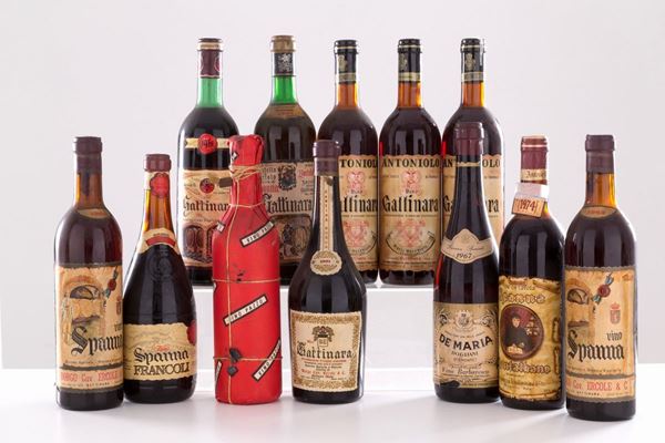 Selezione di vini italiani (12 bt). 
- Spanna Borgo Cav. Ercole & C. 1962 (2 b...