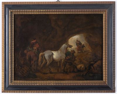 Philips Wouwerman (attr.) (haarlem, 1619 - 1668). Dipinto Olio su Tavola Impalchettata