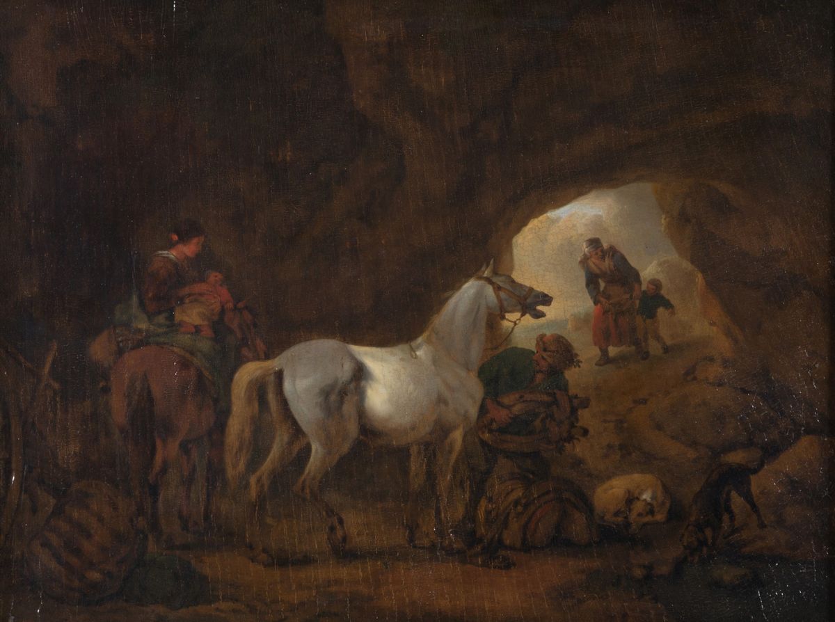 Philips Wouwerman (attr.) (haarlem, 1619 - 1668). Dipinto Olio su Tavola Impalchettata
