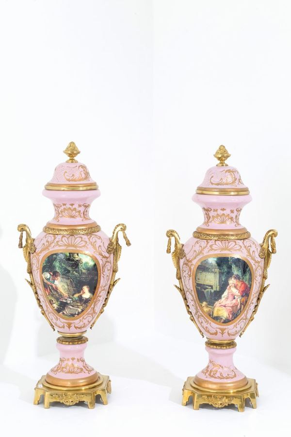 Pair of vases with decals
