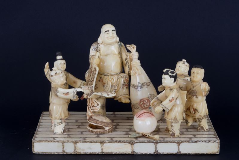 Scultura in osso, Scena augurale (gruppo scultoreo), Cina, XX secolo