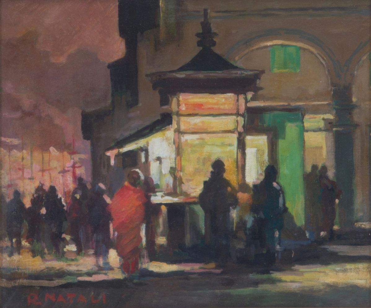 Renato Natali - Dipinto ''chiosco del Giornalaio''