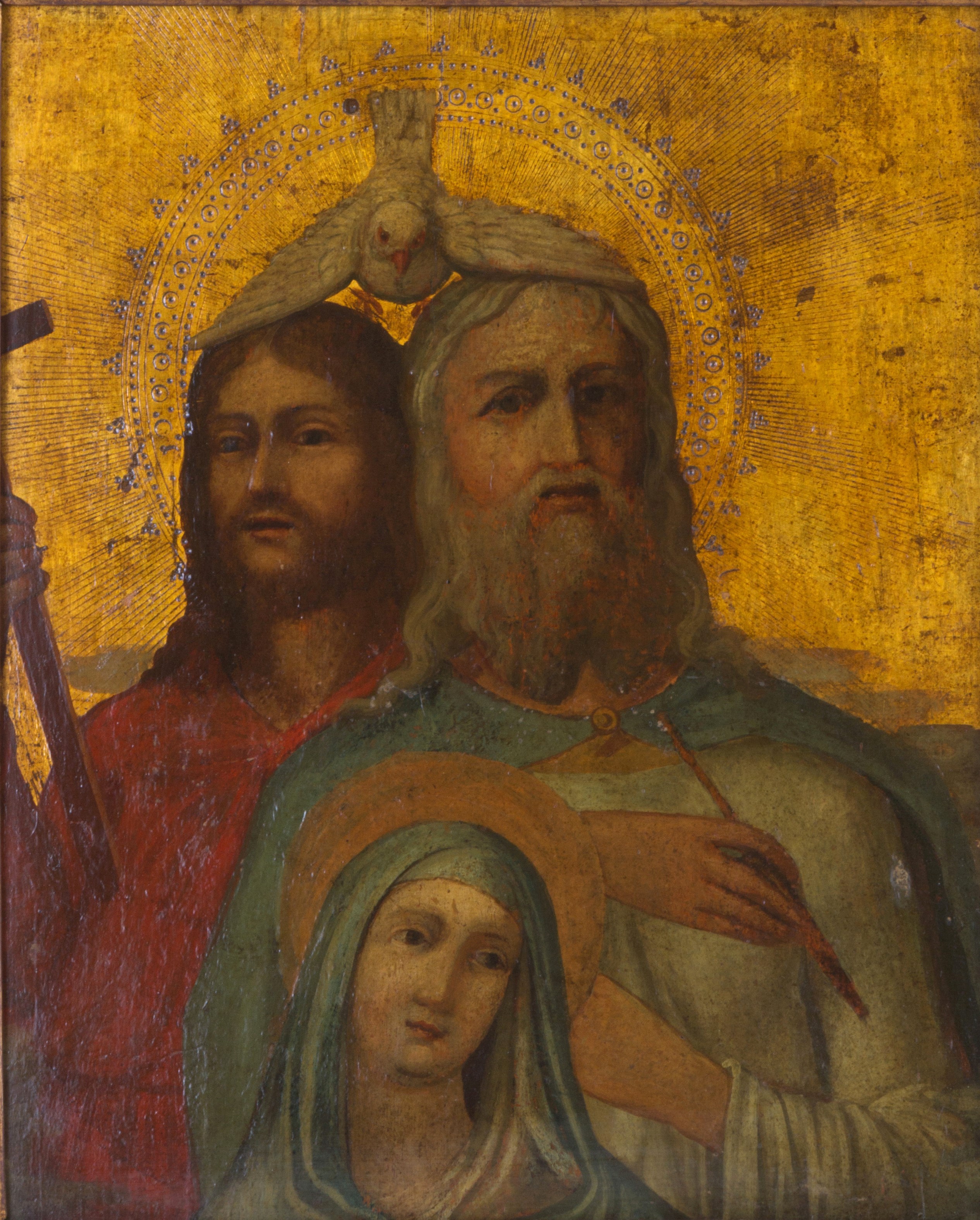 Dipinto Fondo Oro ''padre, Figlio, Spirito Santo e Madonna"