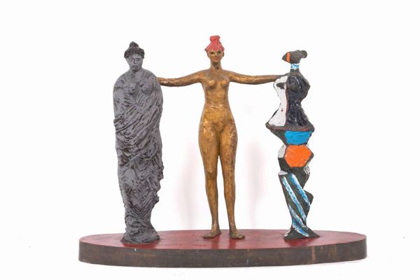 SALVATORE  FIUME - SALVATORE FIUME (Comiso, 1915 - Milano, 1997). Scultura in bronzo dipinto raff....