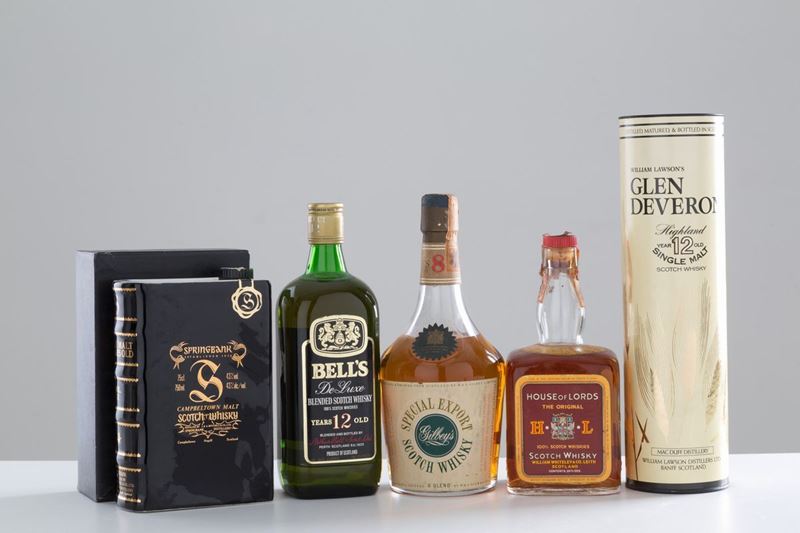 Selezione whisky scozzesi (5 bt). - Springbank Single Malt 12 anni (1 bt apert...