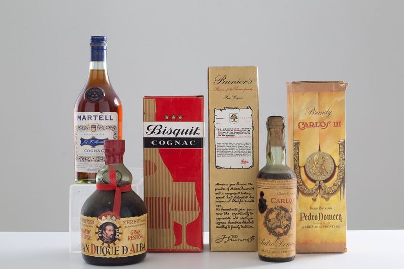 Selezione distillati (6 bt). - Cognac Martell (1 bt) - Brandy Deluxe Gran Du...