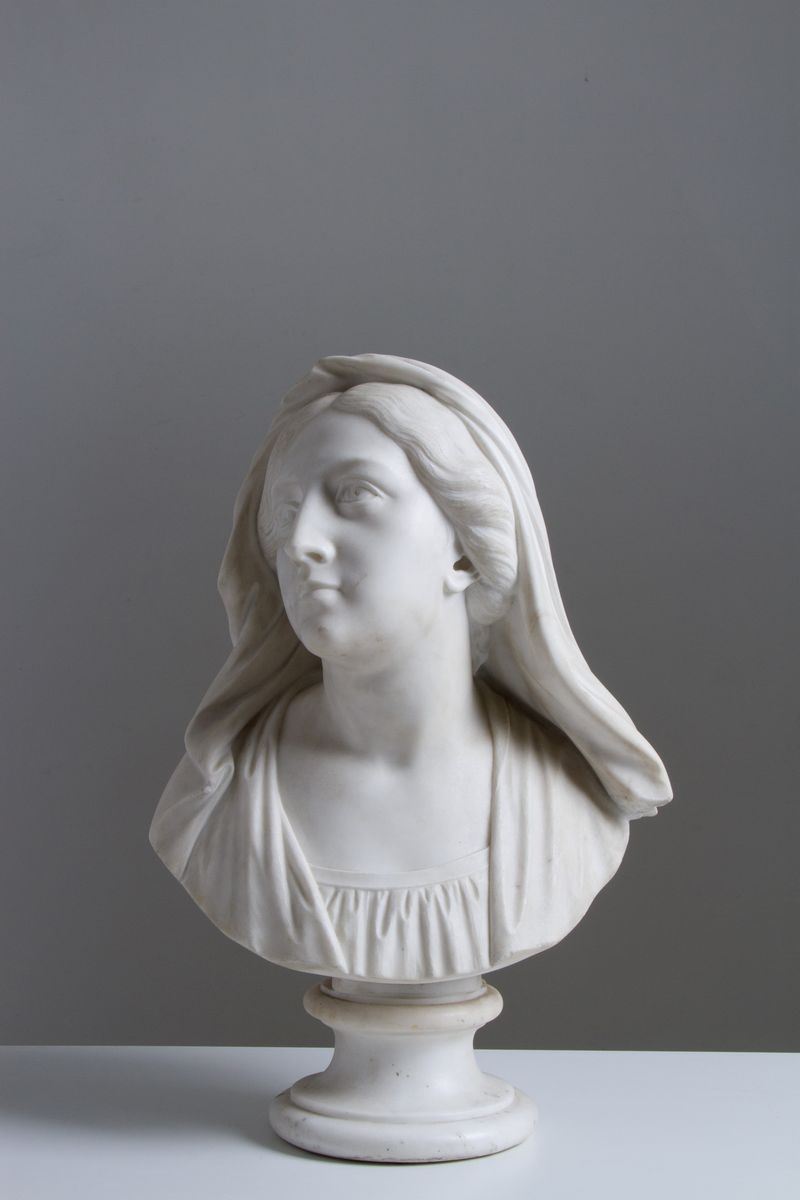 Scultura in Marmo Bianco di Carrara Raff. ''busto di Donna con Velo''. Fine XIX...