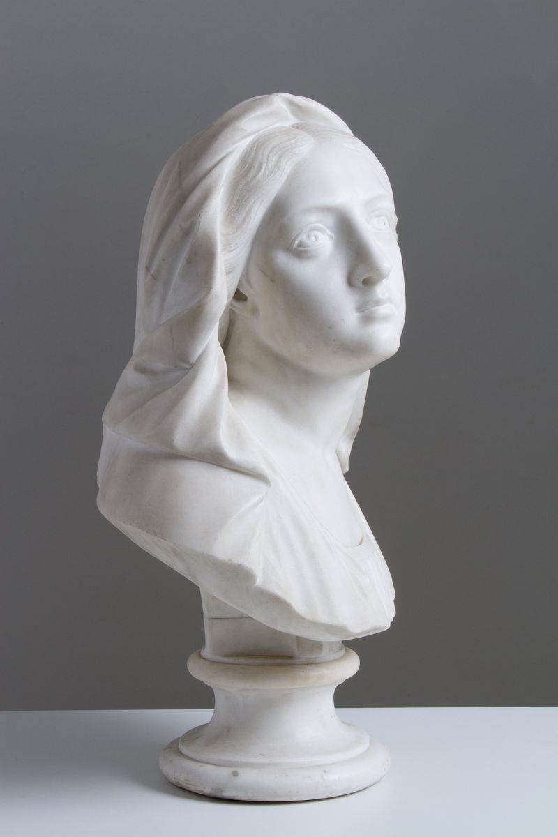 Scultura in Marmo Bianco di Carrara Raff. ''busto di Donna con Velo''. Fine XIX...
