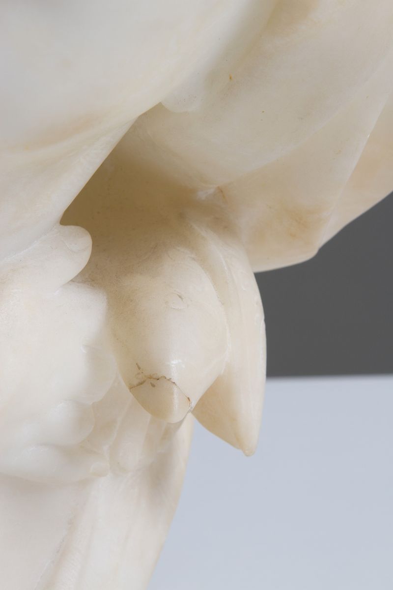 p.C.e. Fiaschi (XIX-XX Secolo). Scultura in Alabastro Raff. ''donna con Turbante e Bimba''