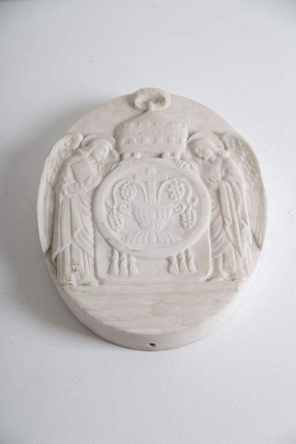 Marble medallion "ANGELS WITH EUCHARISTIC CHALICE''