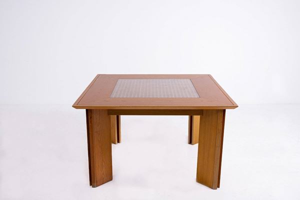 GIGI SABADIN. - GIGI SABADIN. Square table in finely worked wood with trellis design ...