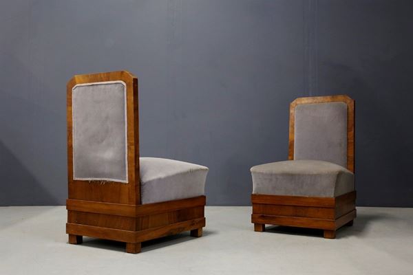 ALFIO FALLICA - Pair of armchairs in gray velvet
