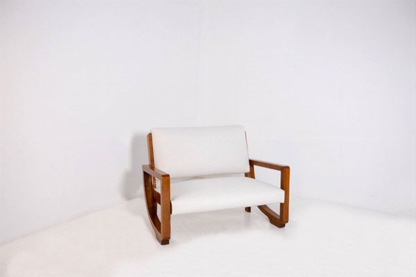 BBPR - Poltrona Loveseat in legno e tessuto bouclé bianco