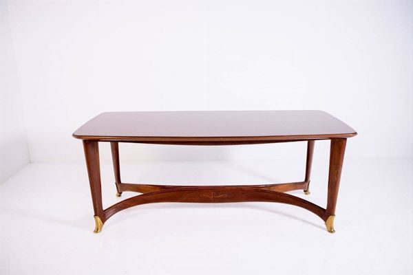 GUGLIELMO ULRICH - Dining table in walnut wood with opal glass top