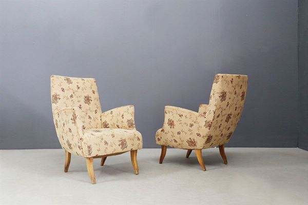 MELCHIORRE BEGA - Pair of armchairs with floral inserts