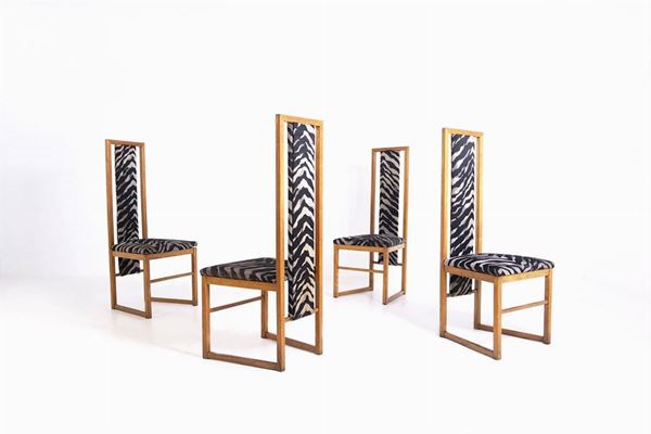PIERRE BALMAIN - Four chairs in wood and zebra fabric
