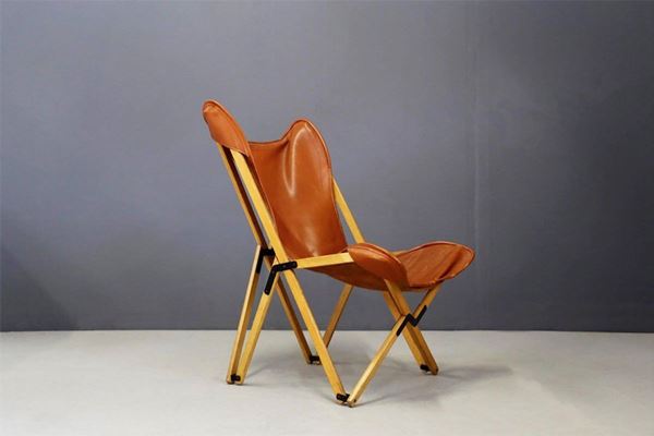 VITTORIANO VIGANO' - Sedia Tripolina in pelle e teak
