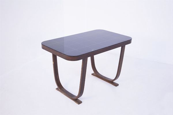 PAOLO BUFFA - Coffee table in walnut and opal glass