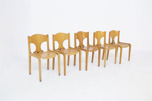 Five wooden chairs for POZZI