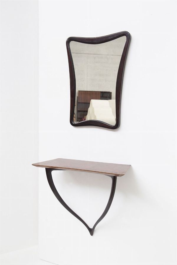 CESARE LACCA - Consolle sospesa in legno e specchiera