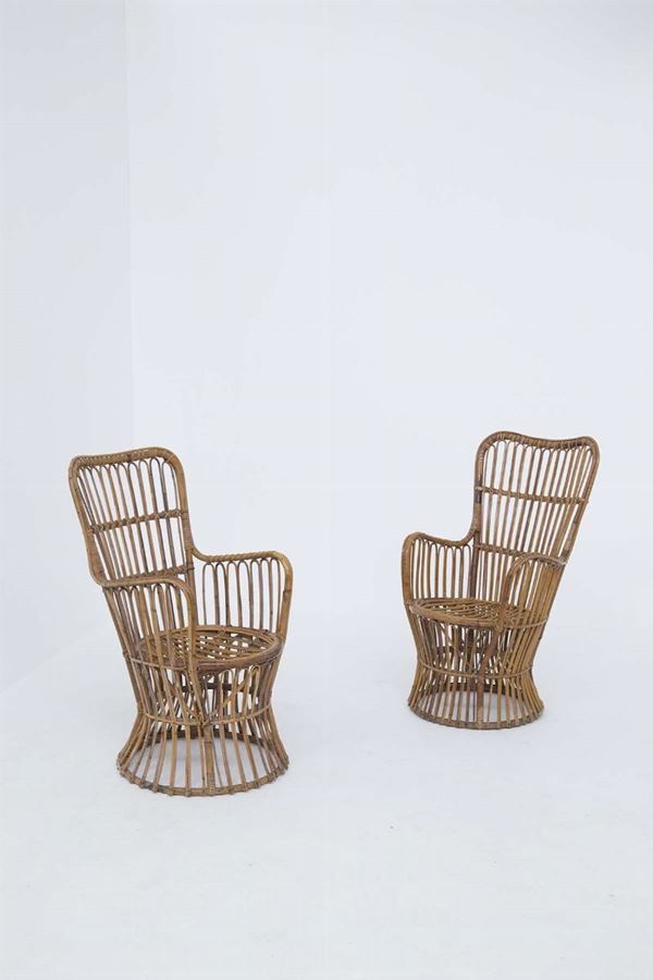 LUIGI CACCIA DOMINIONI - Coppia di poltrone in rattan