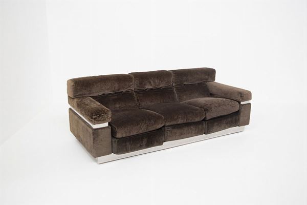 VITTORIO  INTROINI - Three seater sofa in brown velvet
