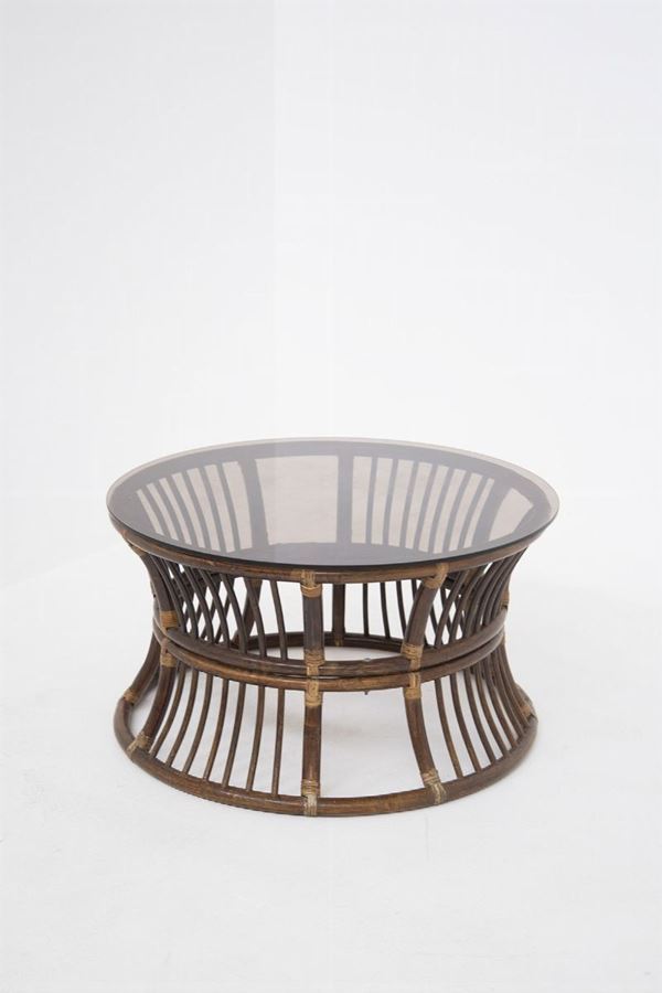 Bamboo and rattan coffee table with glass top