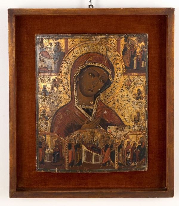 Icona su legno raff. ''MADONNA E SANTI''
