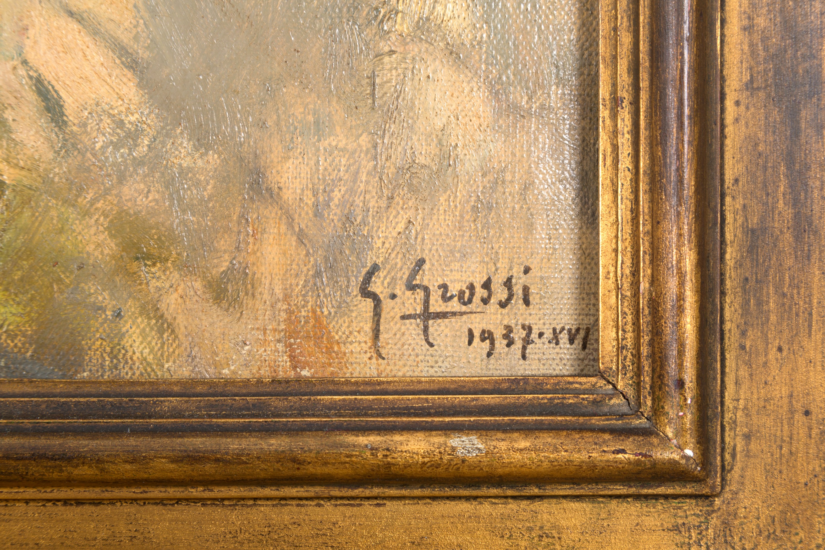 Dipinto Olio su Tela Raff. ''paesaggio Lacustre''